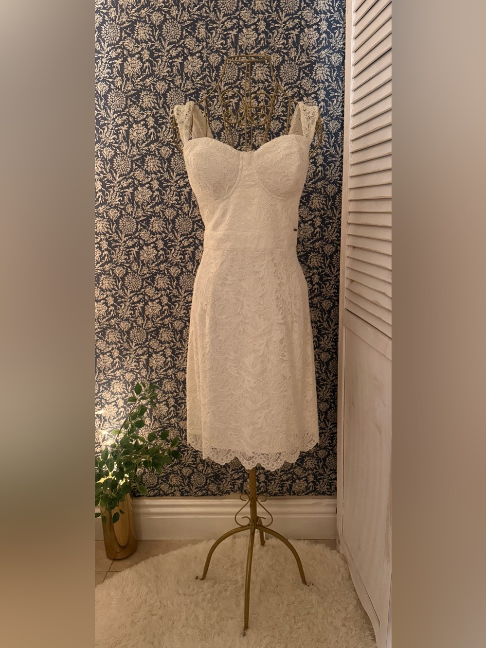 GUESS Ivory Lace Bustier Midi Dress Size XL